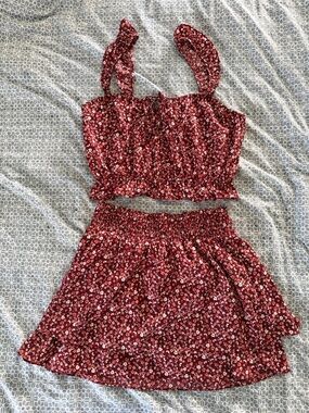 Paper Crane Red Floral Two-Piece Set